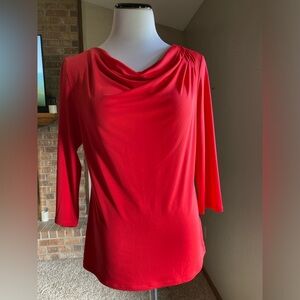 Red Cowl Neck Blouse Three Quarter Length Sleeves Size Petite Large by Premise